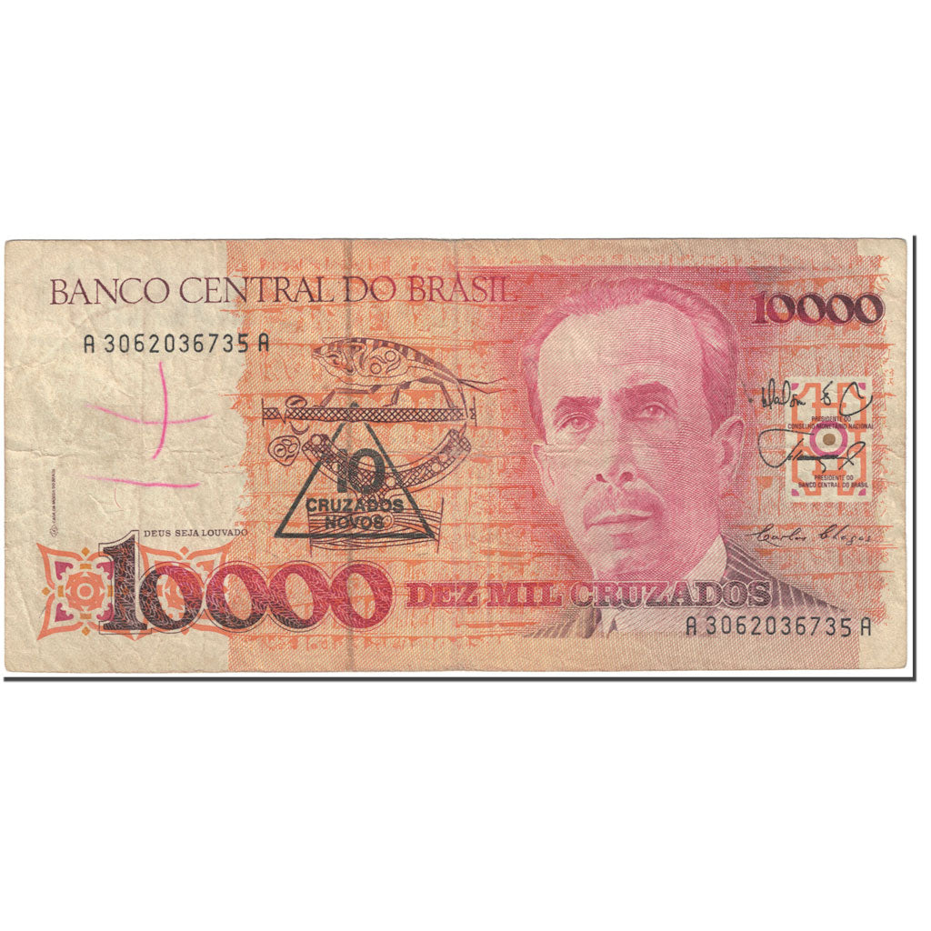 Banconote, Brasile, 10 Cruzados Novos on 10,000 Cruzados, 1989, Undated (1989)