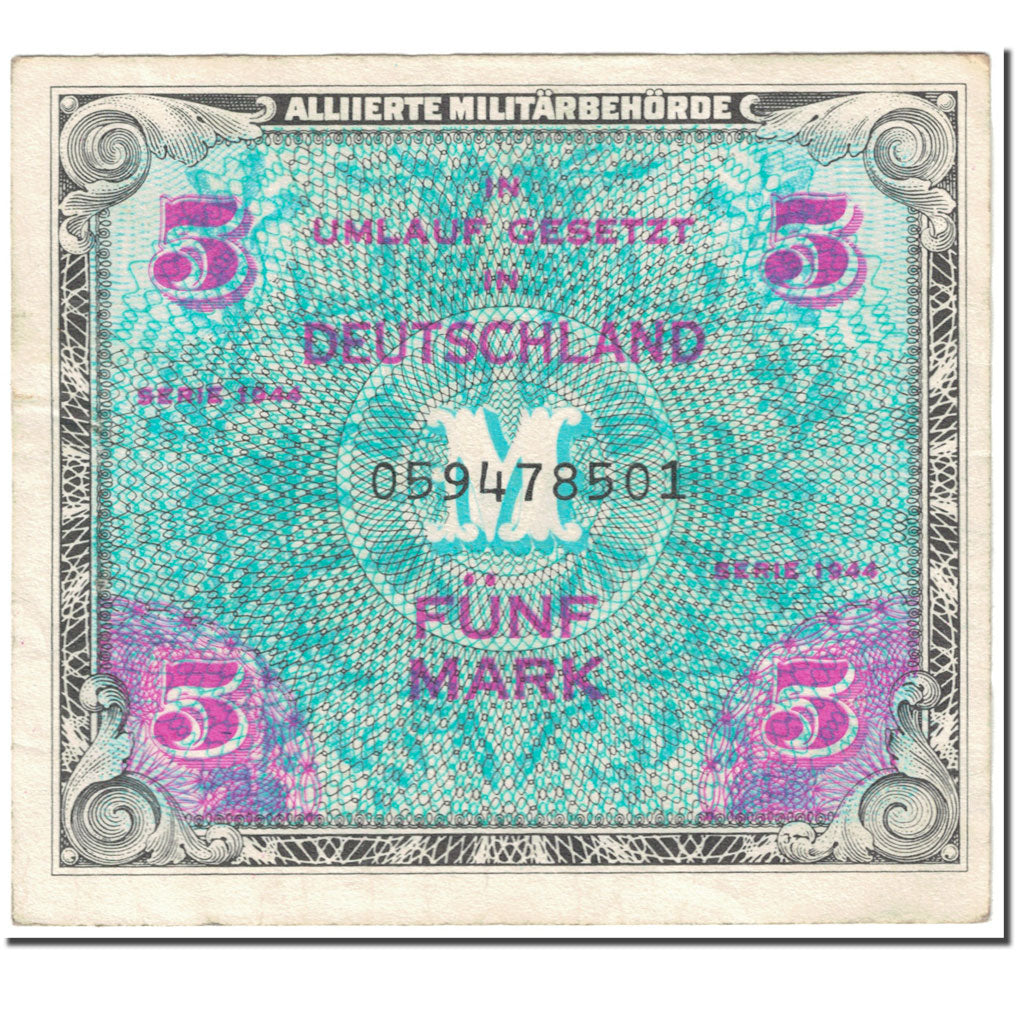 Banknote, Germany, 5 Mark, 1944, SERIE DE 1944, KM:193a, EF(40-45)