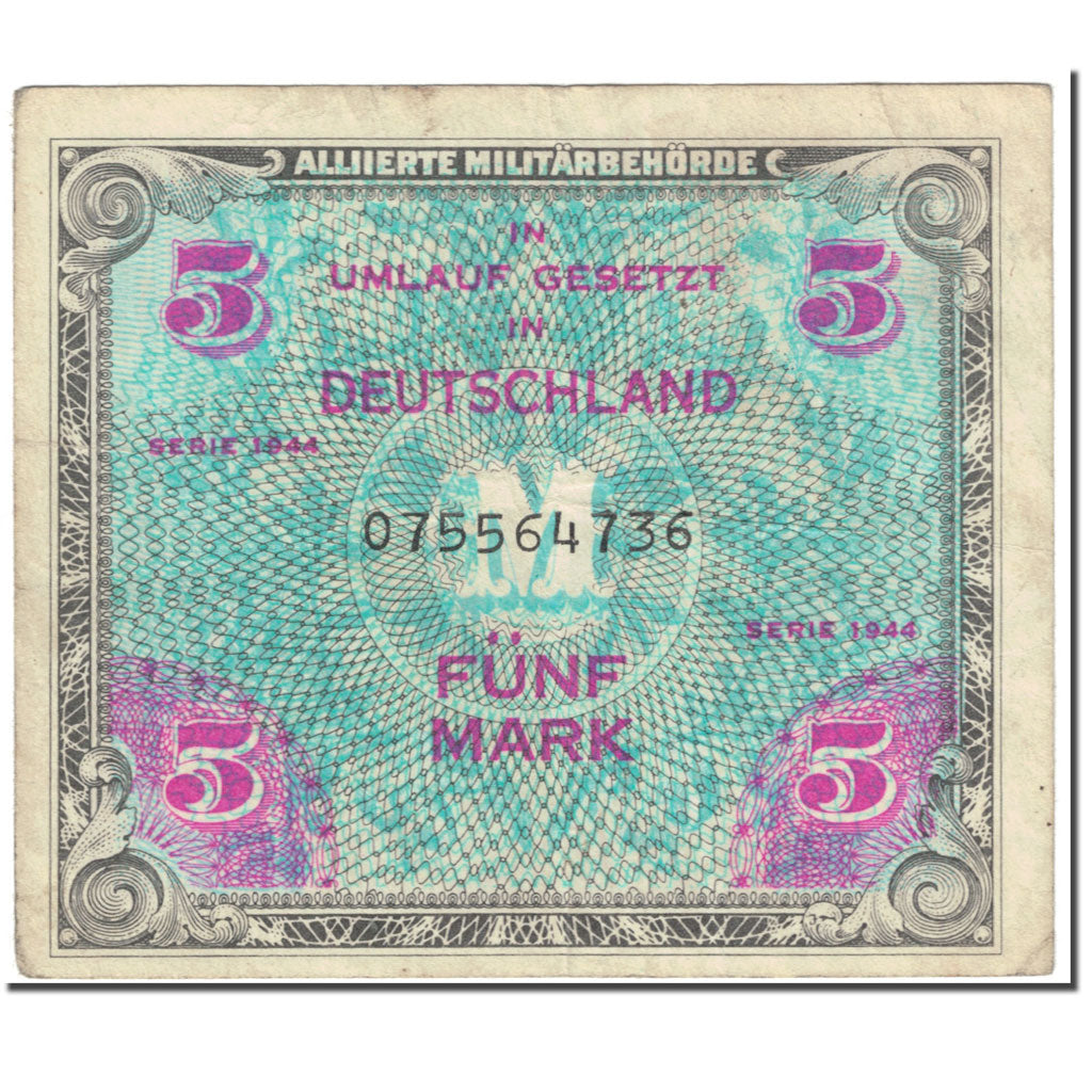 Banknote, Germany, 5 Mark, 1944, SERIE DE 1944, KM:193a, VF(20-25)