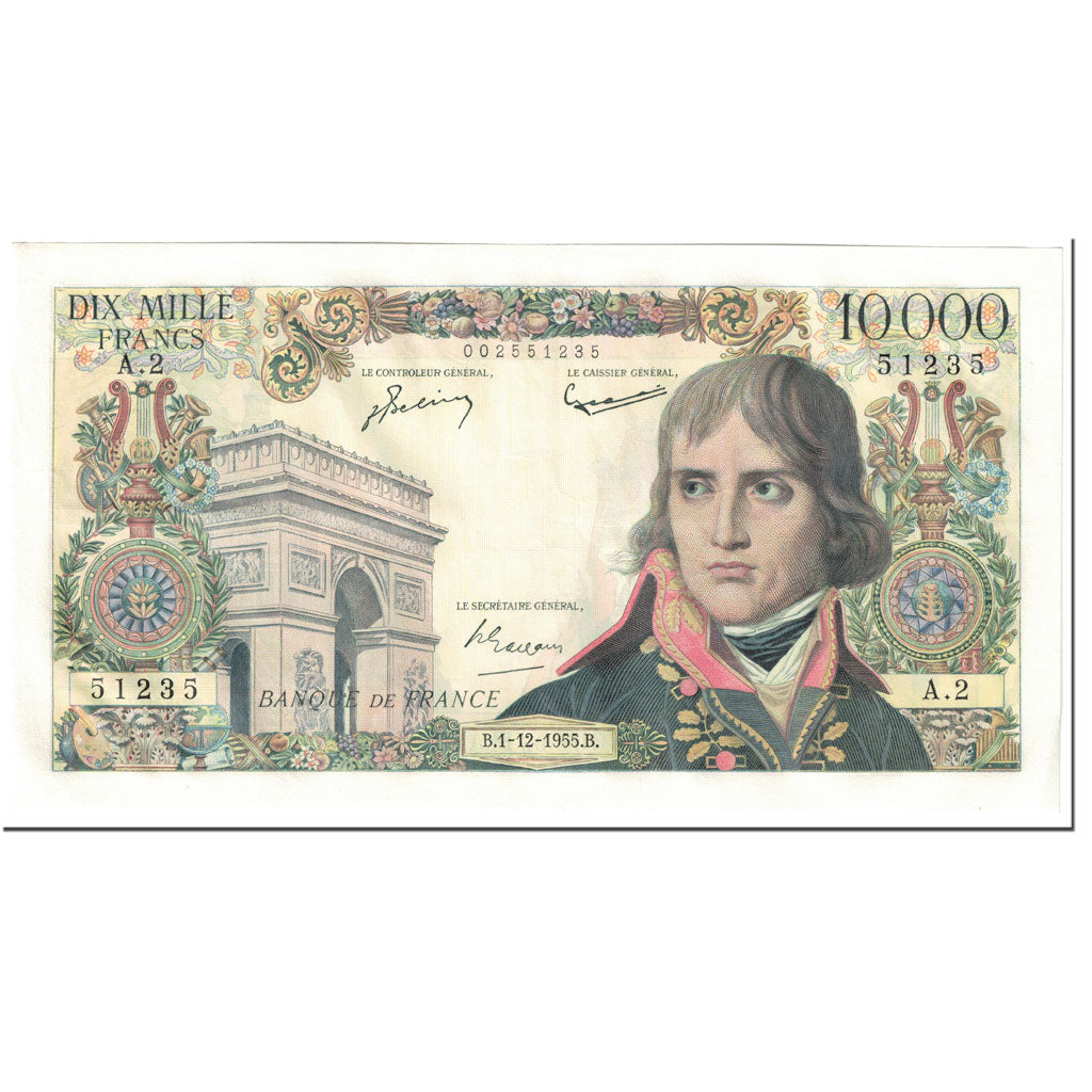 Francja, 10,000 Francs, Bonaparte, 1955, 1955-12-01, AU(50-53), Fayette:51.01