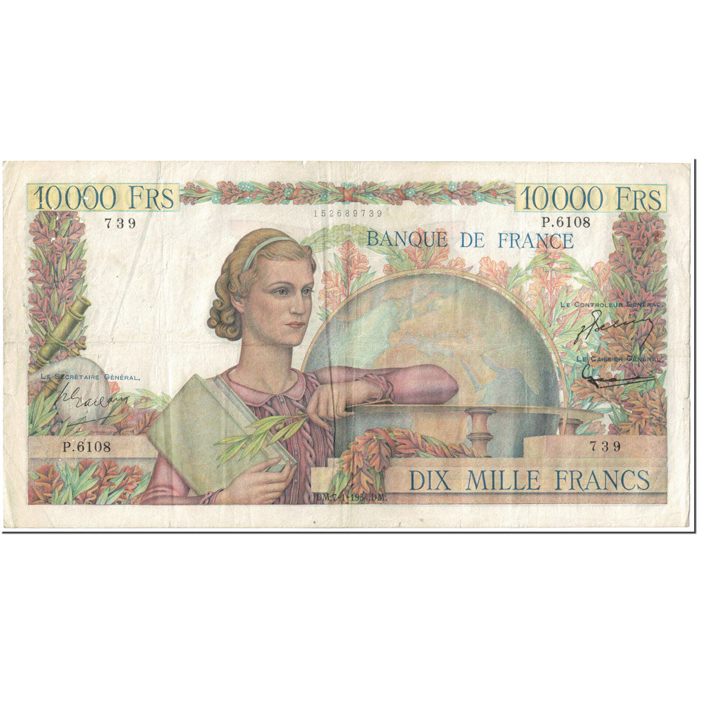 France, 10,000 Francs, Génie Français, 1954, 1954-01-07, B+, Fayette:50.69
