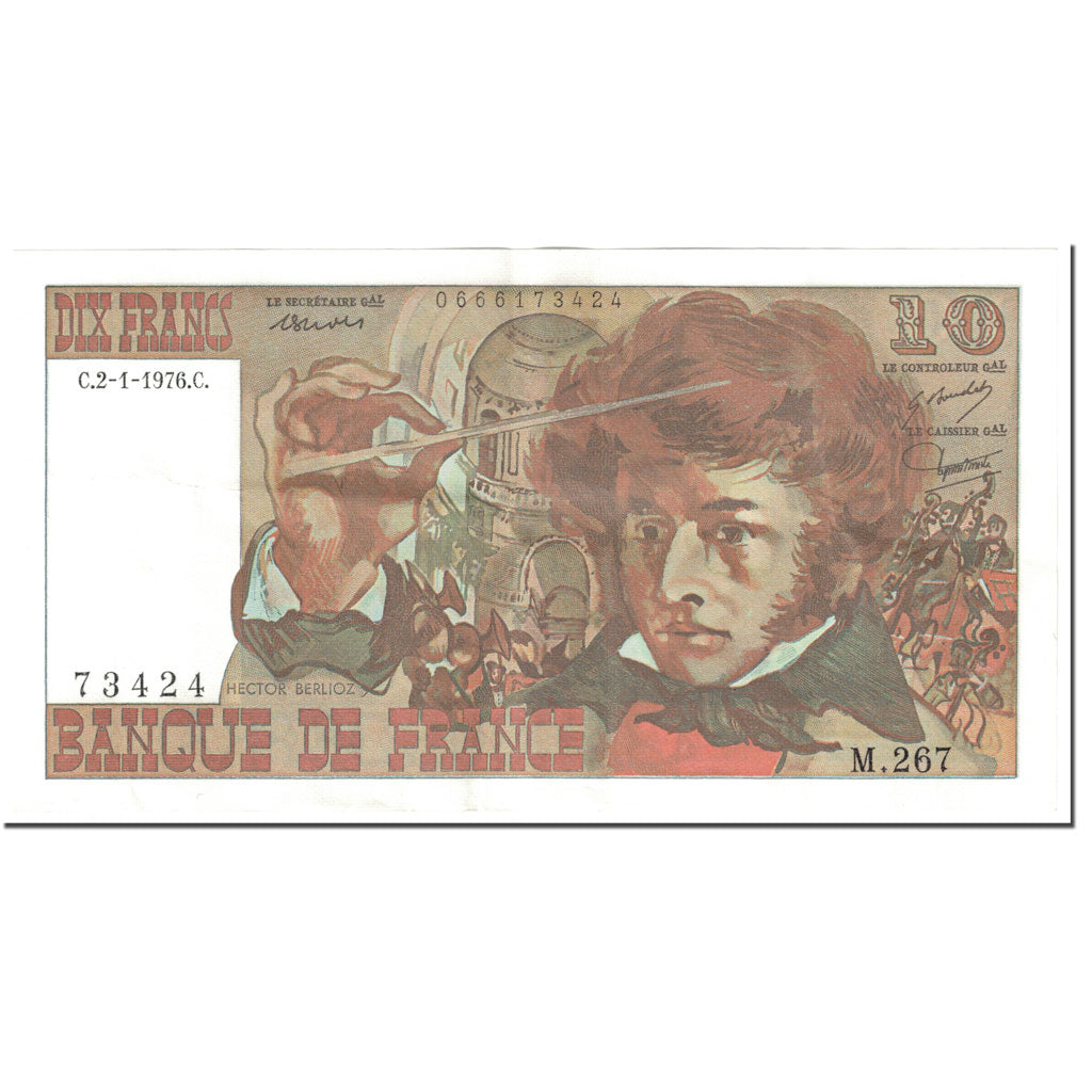 Francia, 10 Francs, Berlioz, 1976, 1976-01-02, BB+, Fayette:63.16, KM:150c