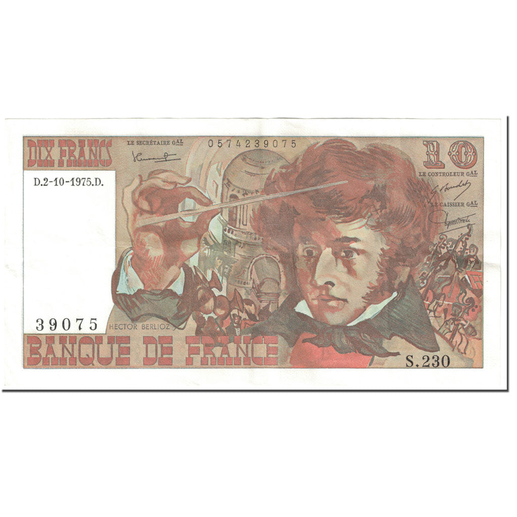 France, 10 Francs, Berlioz, 1975, 1975-10-02, AU(50-53), Fayette:63.13, KM:150b