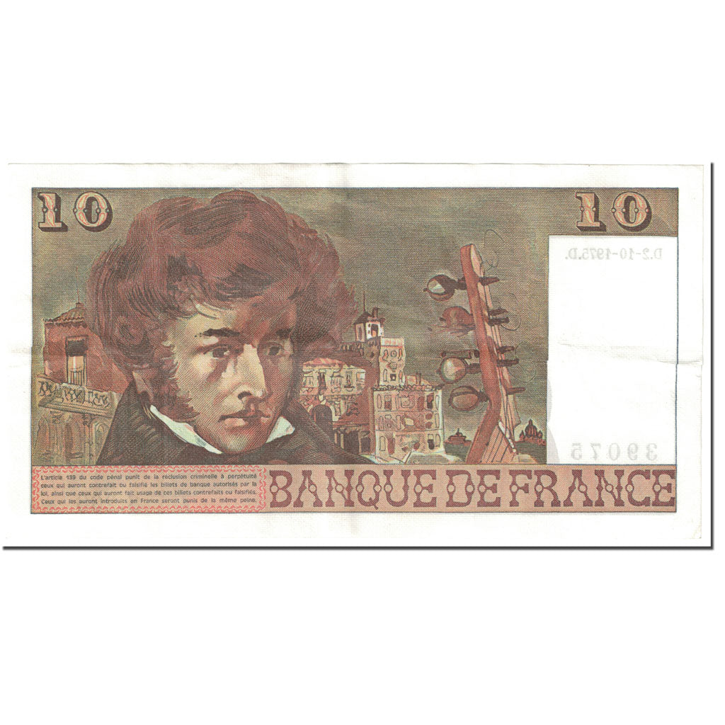 France, 10 Francs, Berlioz, 1975, 1975-10-02, AU(50-53), Fayette:63.13, KM:150b
