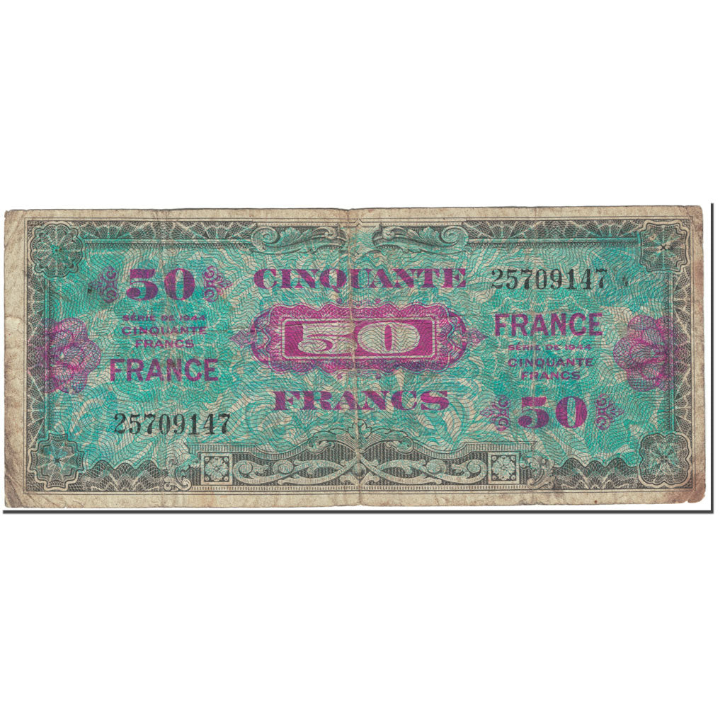 Francja, 50 Francs, 1945 Verso France, 1944, SERIE DE 1944, VG(8-10), Fayette:VF