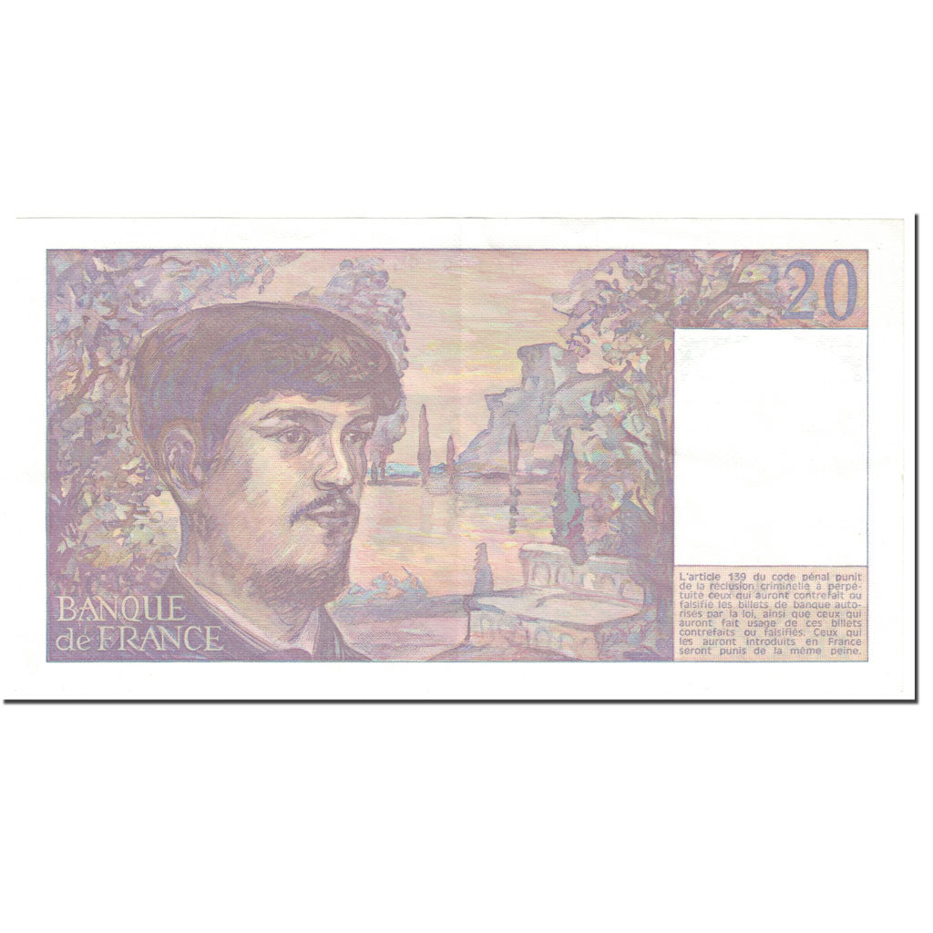 France, 20 Francs, Debussy, 1986, Undated (1986), AU(50-53), Fayette:66.7
