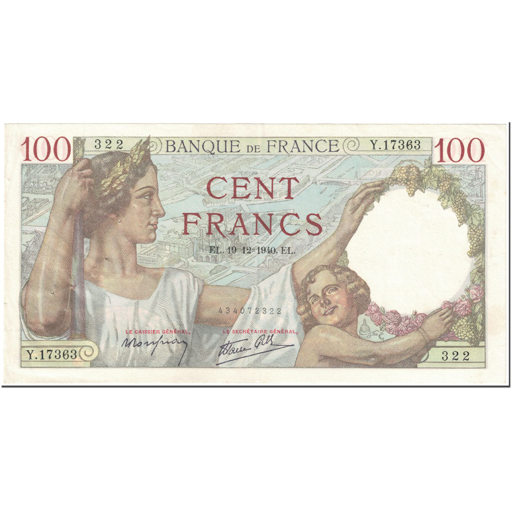 France, 100 Francs, Sully, 1940, 1940-12-19, TTB+, Fayette:26.43, KM:94