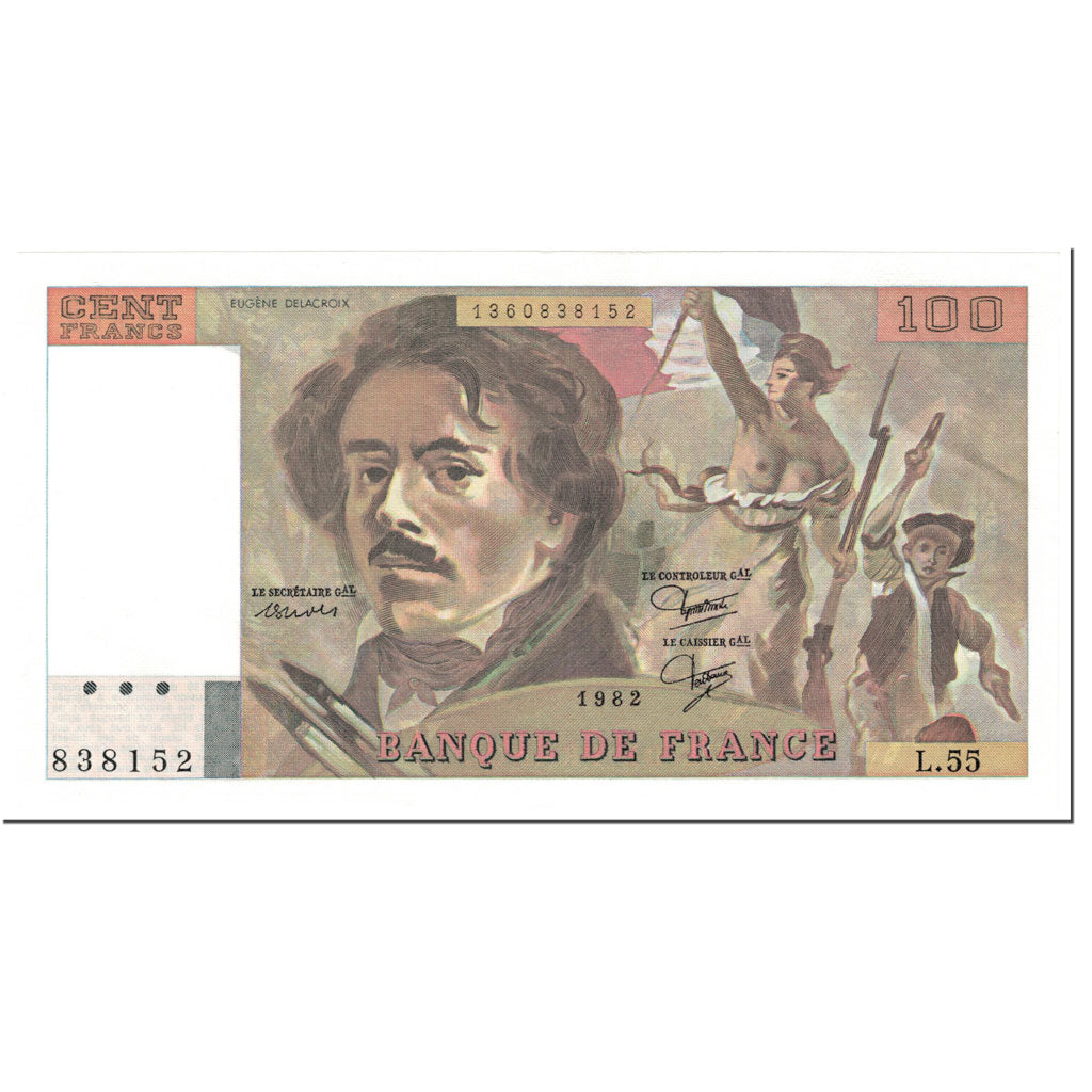 Francia, 100 Francs, Delacroix, 1982, Undated (1982), UNC, Fayette:69.6, KM:154b