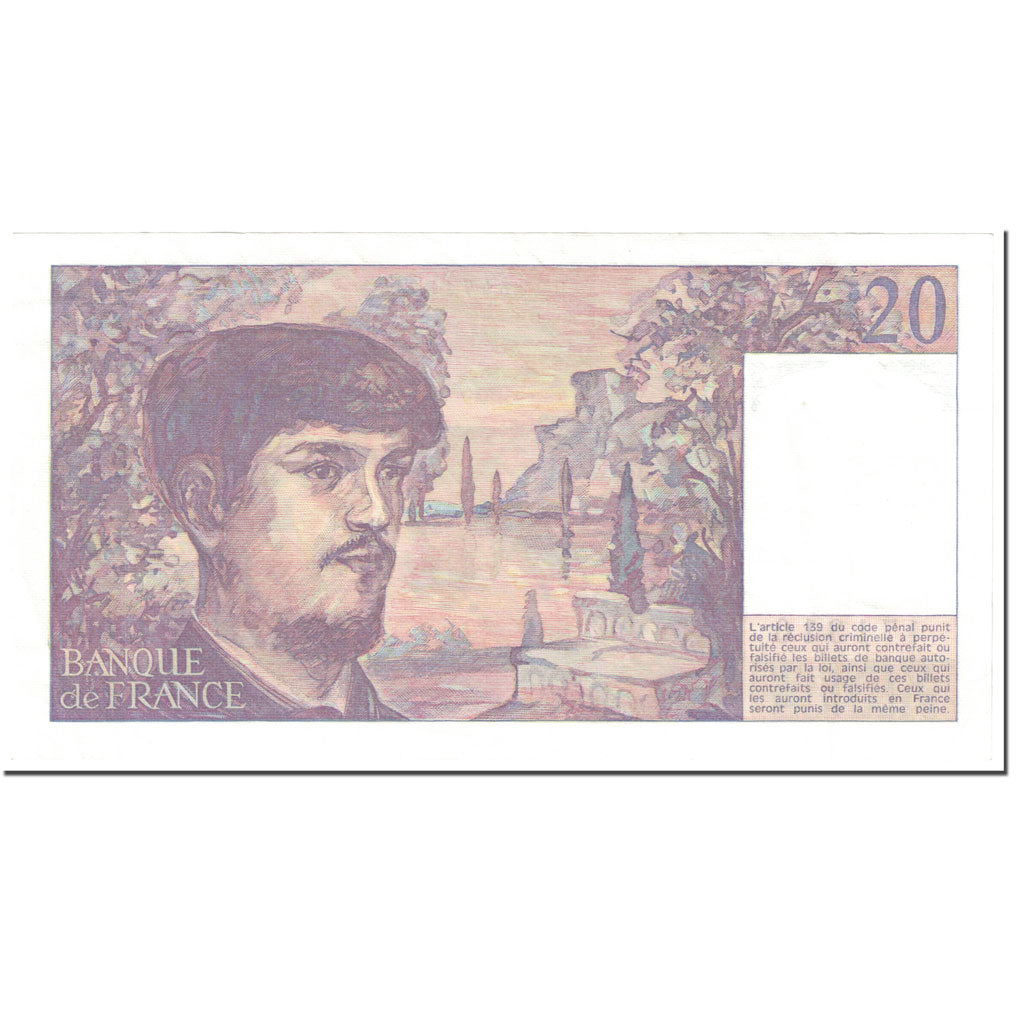 Francia, 20 Francs, Debussy, 1980, Undated (1980), BB, Fayette:66.1, KM:151a