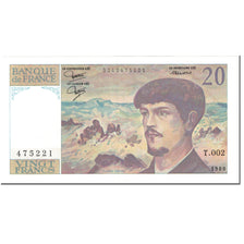 França, 20 Francs, Debussy, 1980, Undated (1980), AU(55-58), Fayette:66.1