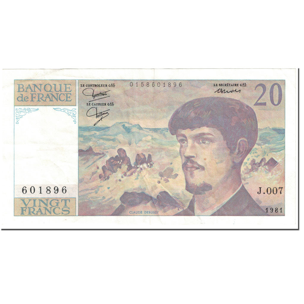 France, 20 Francs, Debussy, 1981, Undated (1981), EF(40-45), Fayette:66.2