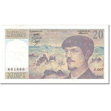 France, 20 Francs, Debussy, 1981, Undated (1981), EF(40-45), Fayette:66.2
