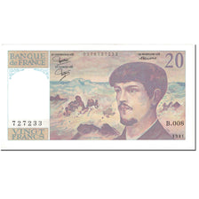 Francia, 20 Francs, Debussy, 1981, Undated (1981), EBC, Fayette:66.2, KM:151a