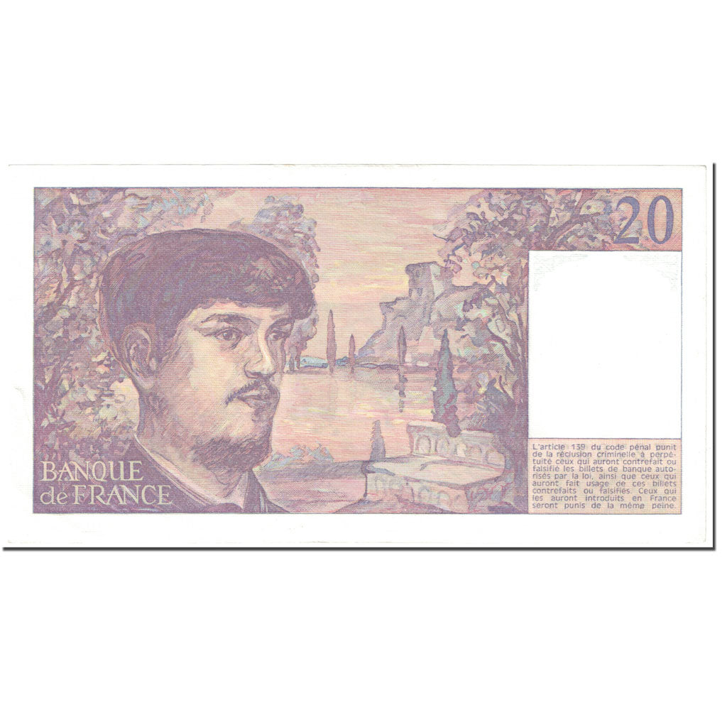 França, 20 Francs, Debussy, 1981, Undated (1981), AU(55-58), Fayette:66.2