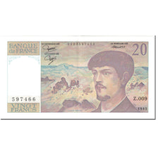 France, 20 Francs, Debussy, 1982, Undated (1982), AU(55-58), Fayette:66.3
