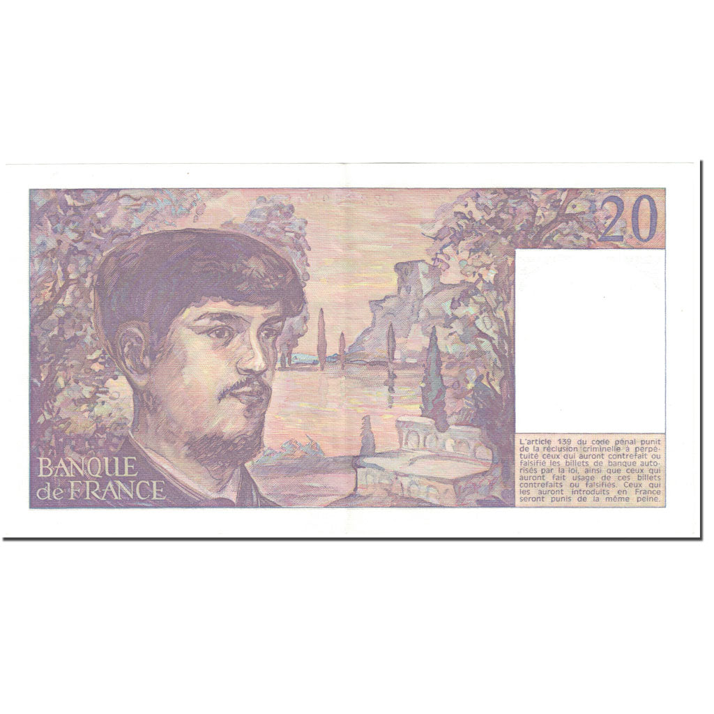 France, 20 Francs, Debussy, 1982, Undated (1982), AU(55-58), Fayette:66.3