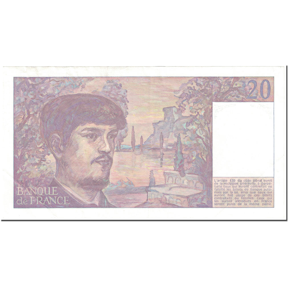 França, 20 Francs, Debussy, 1986, Undated (1986), AU(55-58), Fayette:66.7