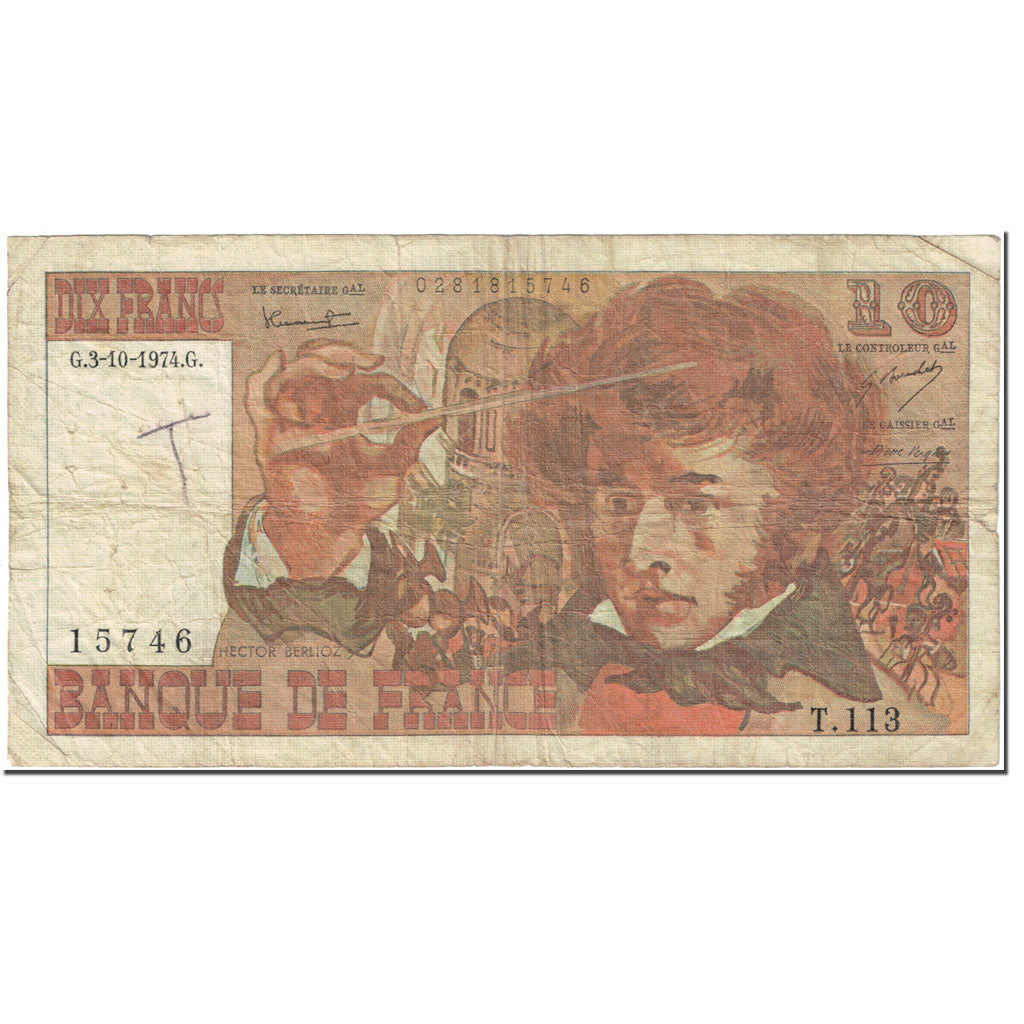 France, 10 Francs, Berlioz, 1974, 1974-10-03, TB, Fayette:63.7b, KM:150a