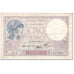 França, 5 Francs, Violet, 1940, 1940-12-26, VF(20-25), Fayette:4.18, KM:83