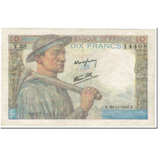 France, 10 Francs, Mineur, 1942, 1942-11-26, EF(40-45), Fayette:8.6, KM:99e