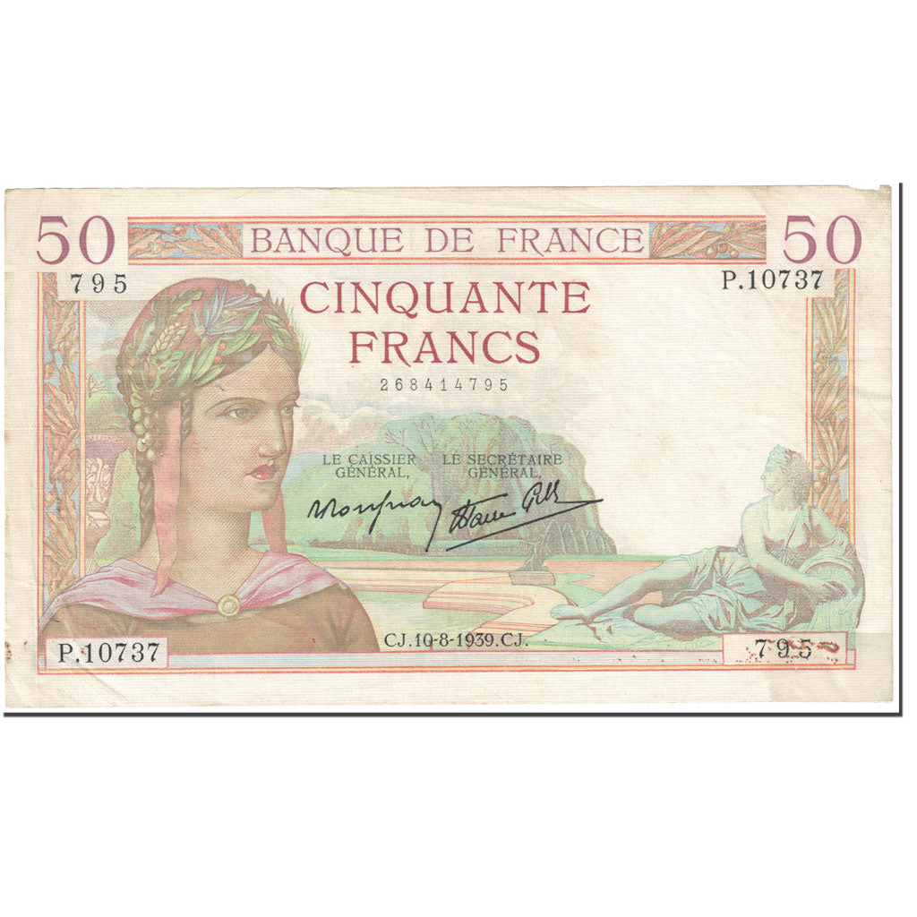 Frankreich, 50 Francs, Cérès, 1939, 1939-08-10, S, Fayette:18.29, KM:85b