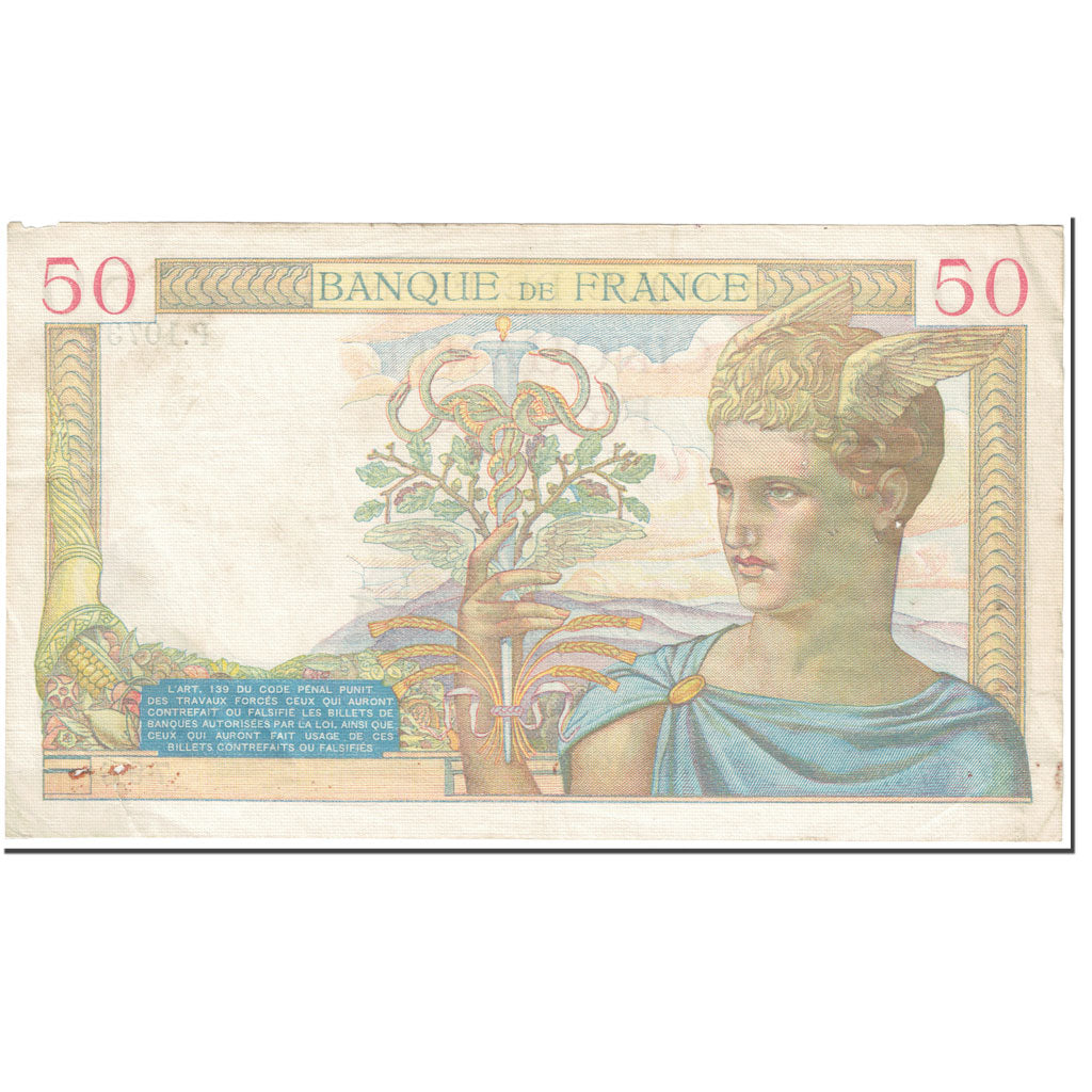 Frankreich, 50 Francs, Cérès, 1939, 1939-08-10, S, Fayette:18.29, KM:85b