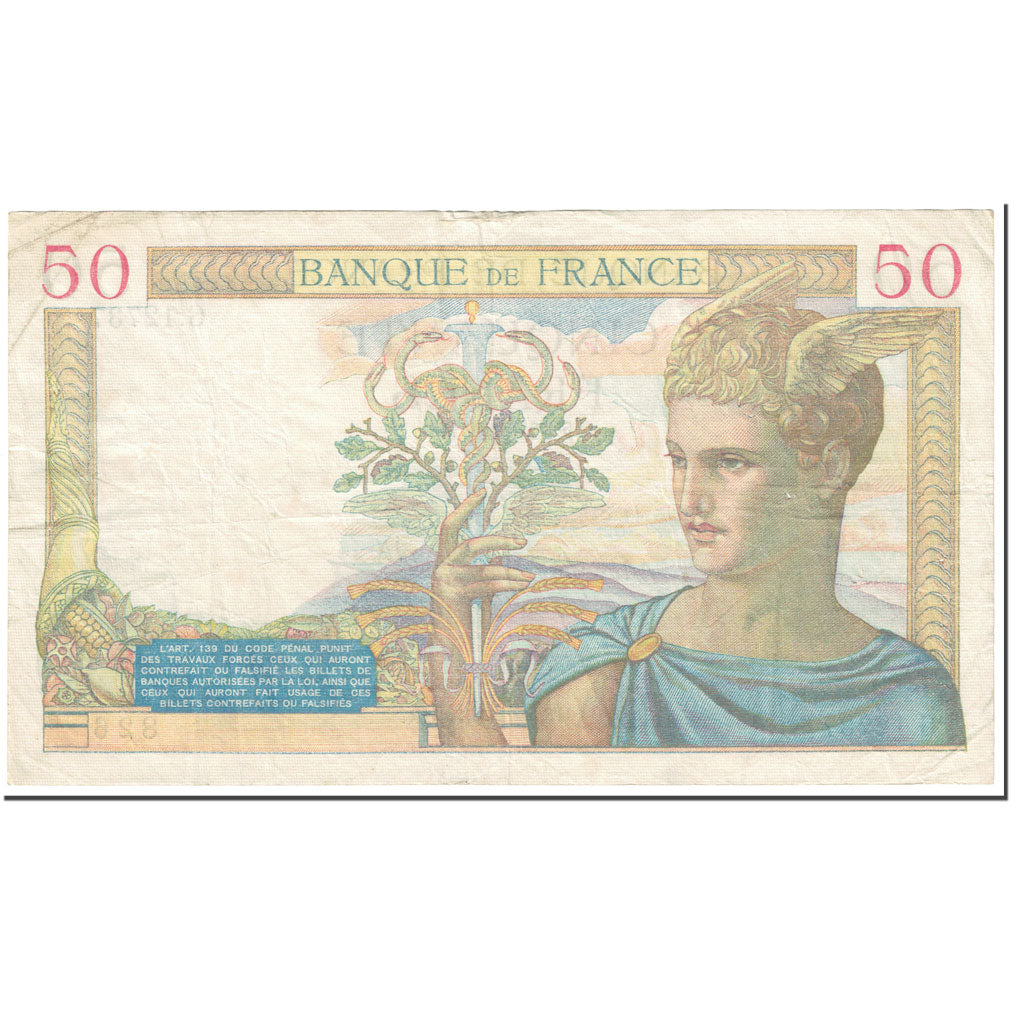 Francia, 50 Francs, Cérès, 1940, 1940-02-22, MB, Fayette:18.39, KM:85b