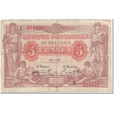 Banknote, Belgium, 5 Francs, 1919, 1919-01-25, KM:74b, VF(20-25)