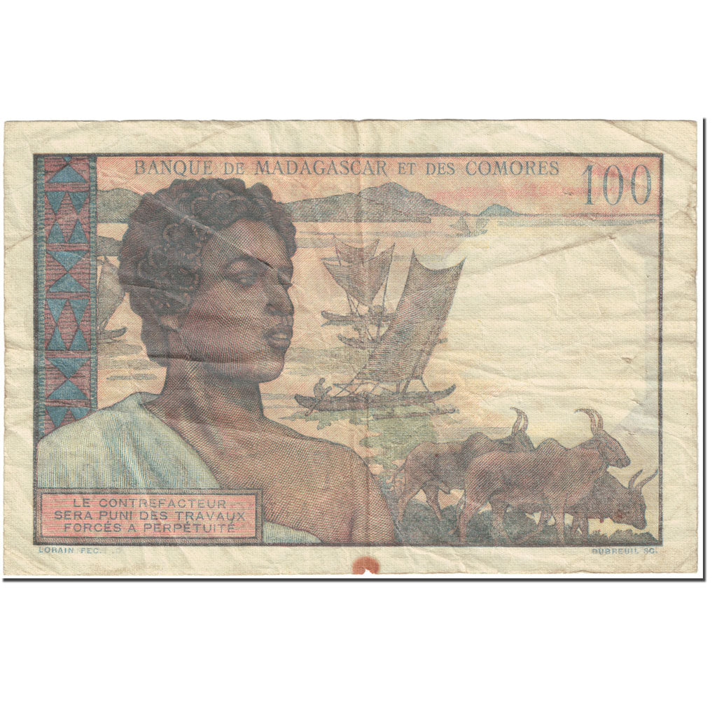 Banknote, Madagascar, 100 Francs, 1950, Undated (1950), KM:46b, VF(20-25)