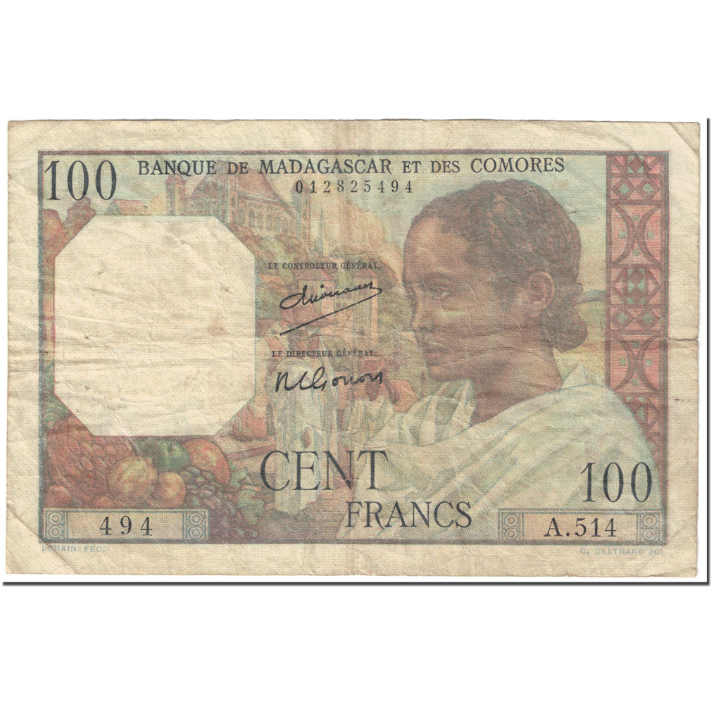 Banknote, Madagascar, 100 Francs, 1950, Undated (1950), KM:46a, VF(20-25)