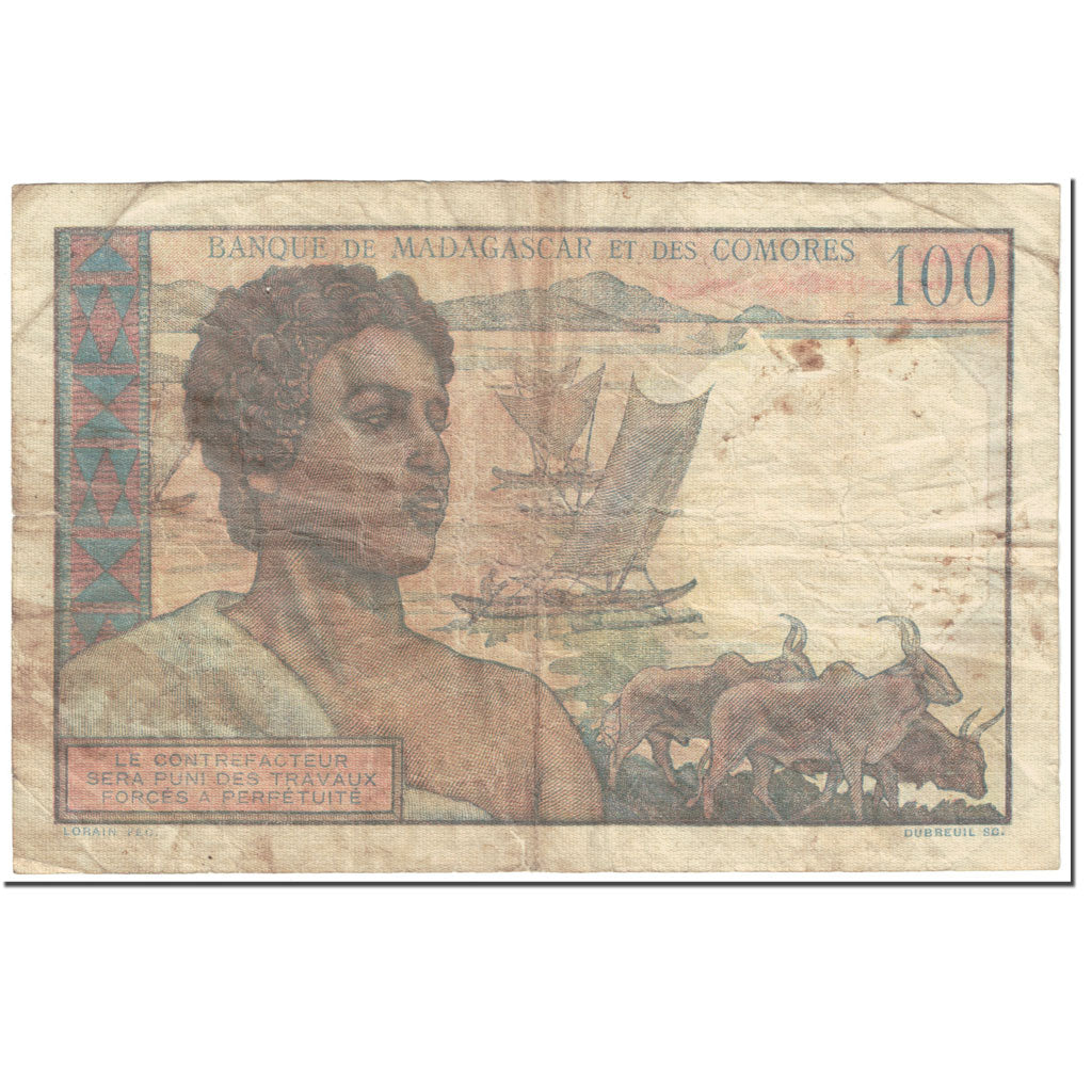 Banknote, Madagascar, 100 Francs, 1950, Undated (1950), KM:46a, VF(20-25)