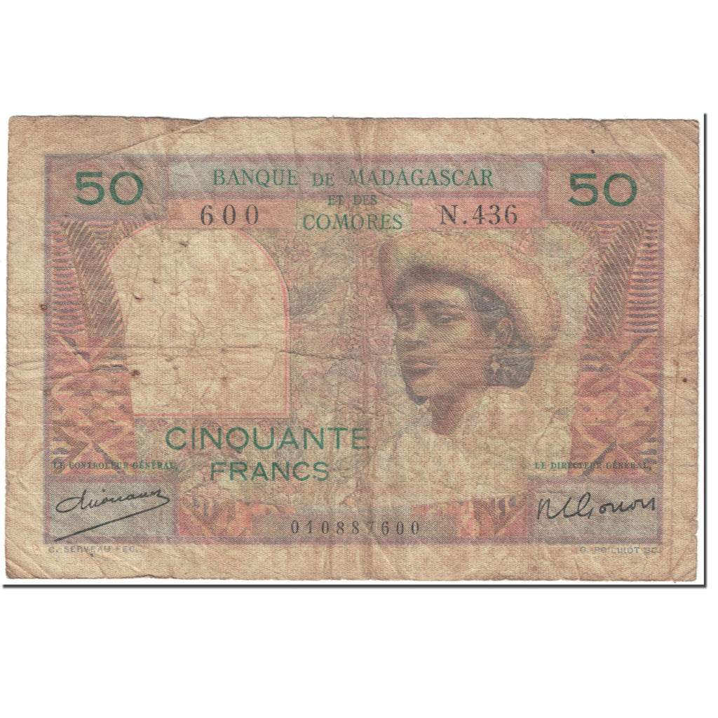 Banknote, Madagascar, 50 Francs, 1950-1951, Undated (1950-51), KM:45a, VG(8-10)