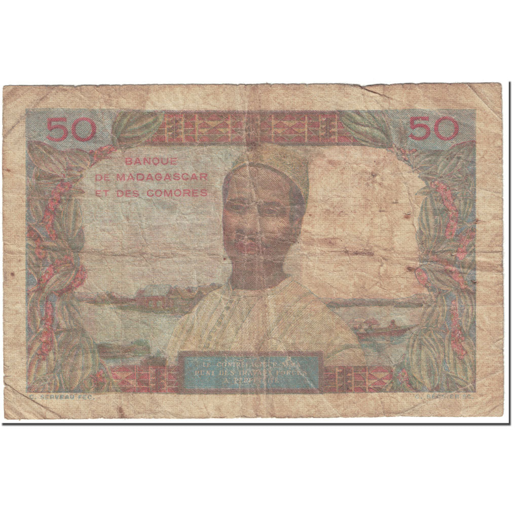 Banknote, Madagascar, 50 Francs, 1950-1951, Undated (1950-51), KM:45a, VG(8-10)