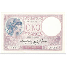 Francja, 5 Francs, Violet, 1940, 1940-12-26, UNC(65-70), Fayette:4.18, KM:83