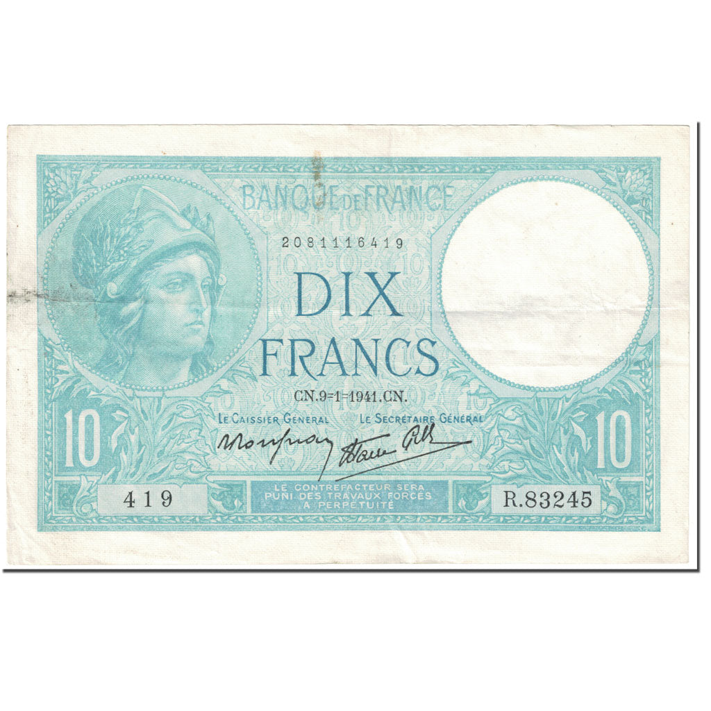 Frankreich, 10 Francs, Minerve, 1941, 1941-01-09, S, Fayette:7.27, KM:84