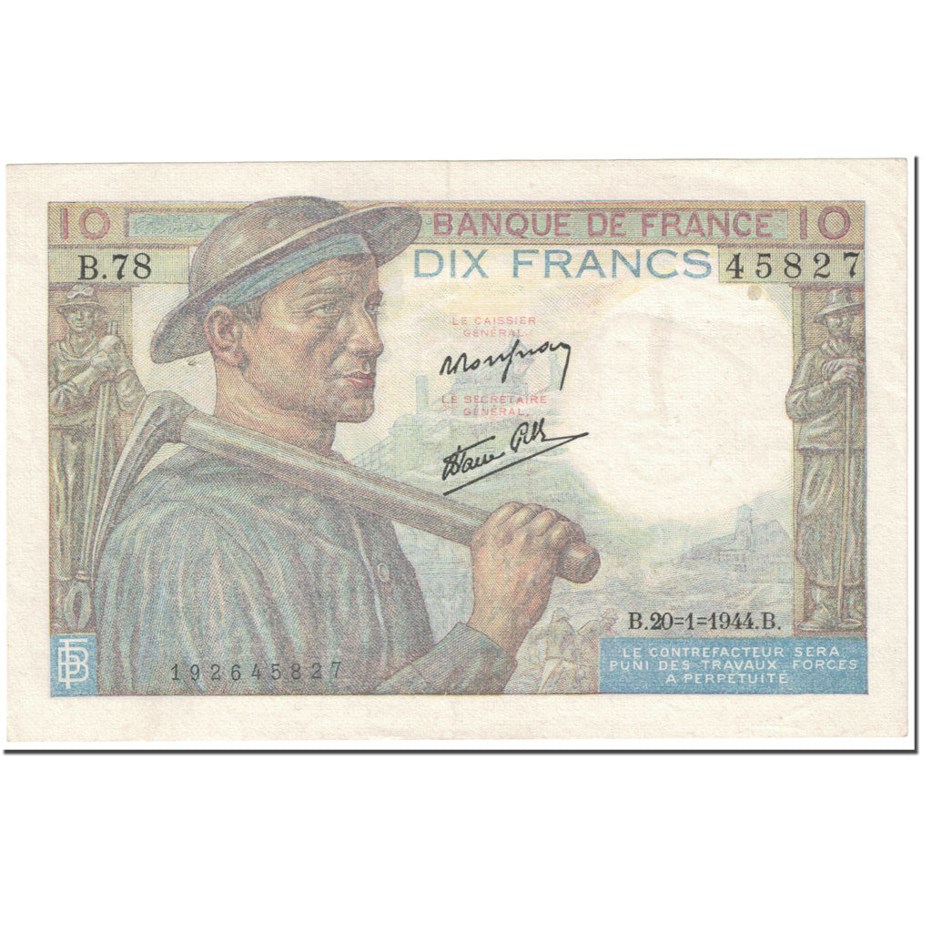 Frankrijk, 10 Francs, Mineur, 1944, 1944-01-20, TTB, Fayette:8.11, KM:99c