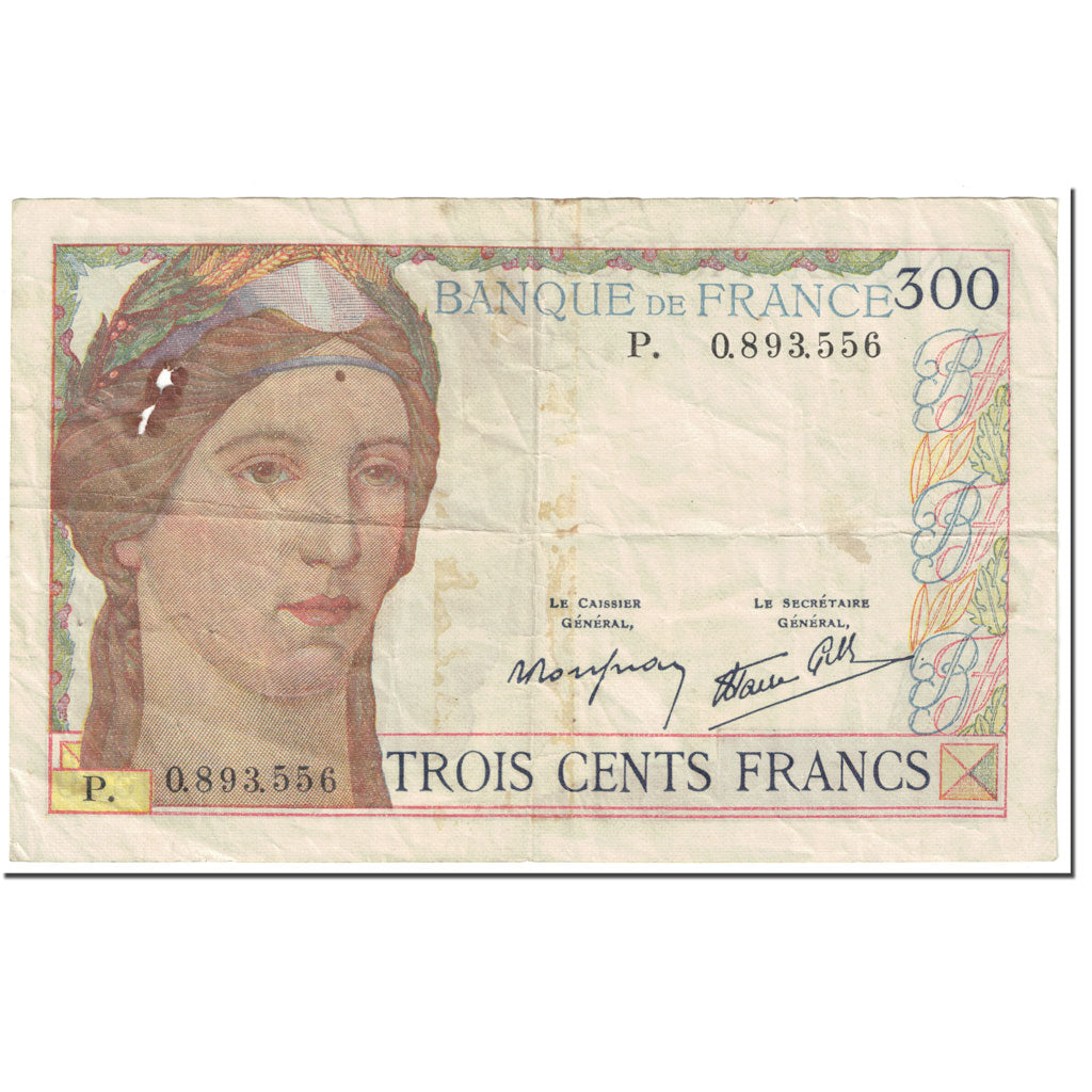 France, 300 Francs, Serveau, 1939, 1939-02-09, VF(20-25), Fayette:29.3, KM:87a