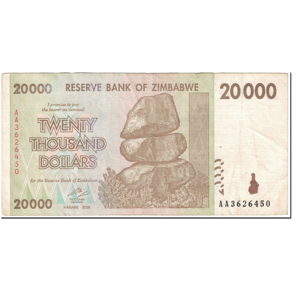 Banknote, Zimbabwe, 20,000 Dollars, 2008, Undated (2008), KM:73a, VF(20-25)