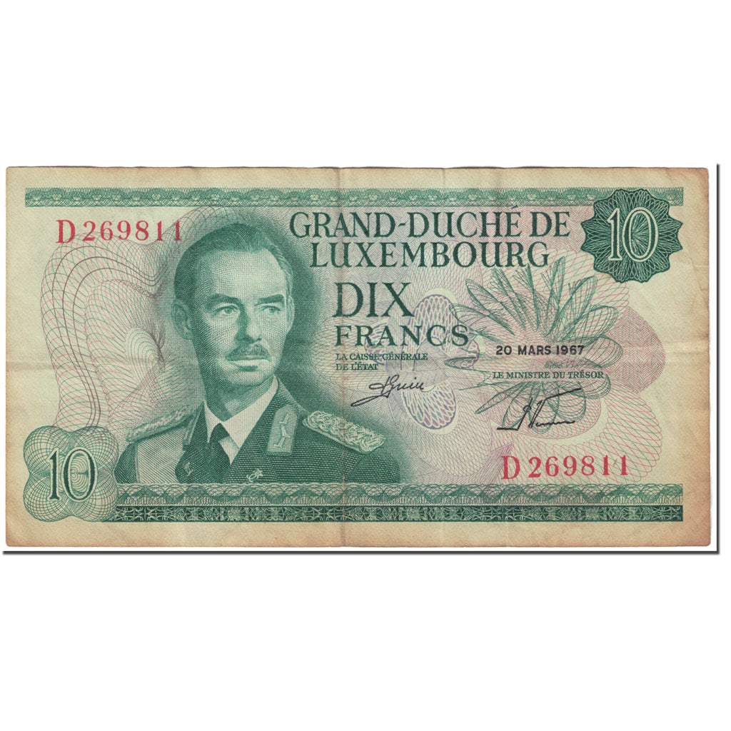 Banknote, Luxembourg, 10 Francs, 1967, 1967-03-20, KM:53a, VF(20-25)