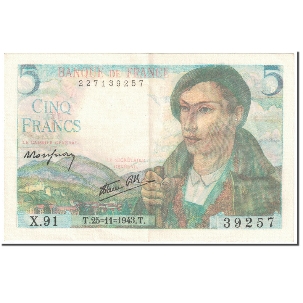 Frankreich, 5 Francs, Berger, 1943, 1943-11-25, SS, Fayette:5.4, KM:98a