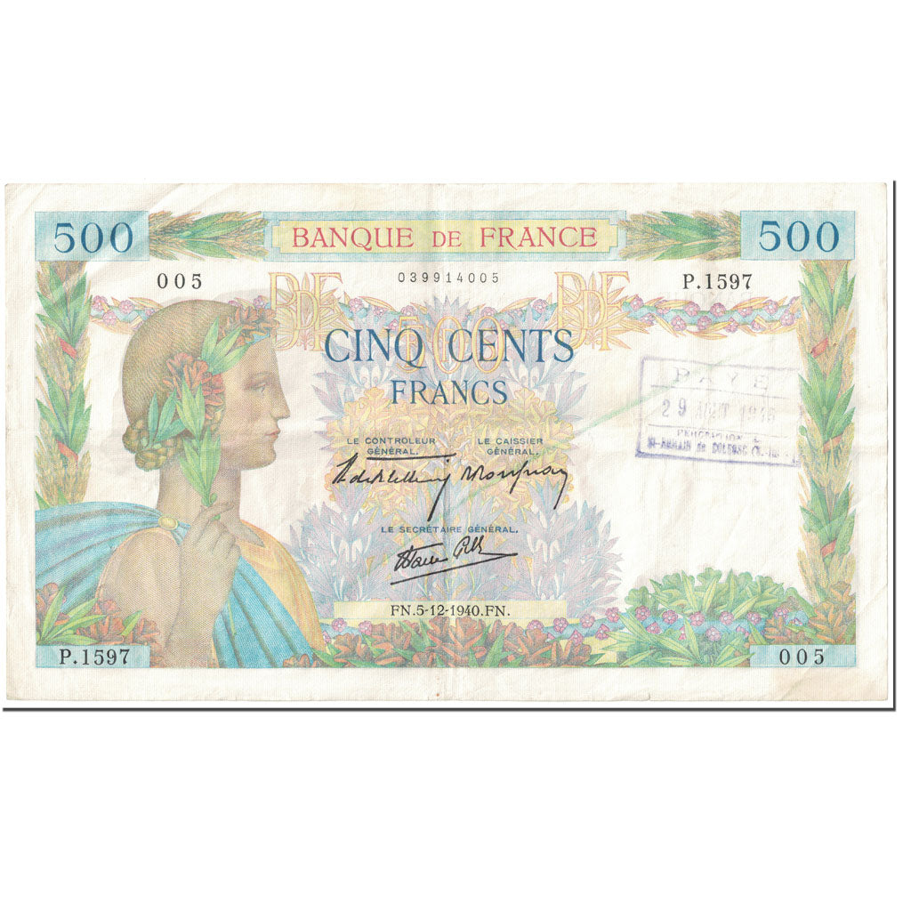 Francia, 500 Francs, La Paix, 1940, 1940-12-05, ANNULÉ, MBC, Fayette:32.10