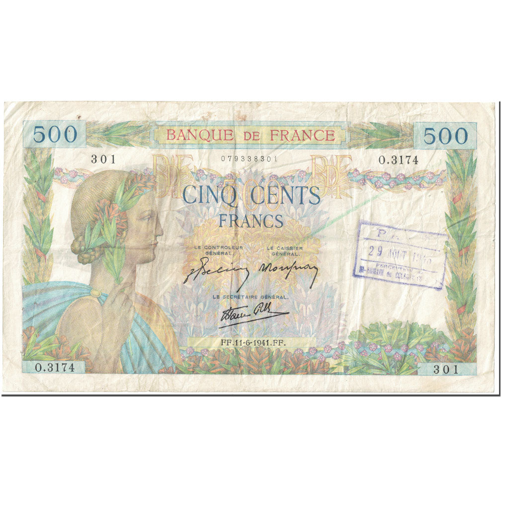 France, 500 Francs, La Paix, 1940, 1940-12-05, ANNULÉ, VF(20-25)