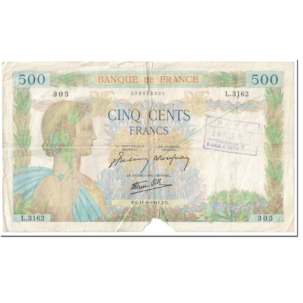 Francja, 500 Francs, La Paix, 1940, 1940-12-05, ANNULÉ, VG(8-10)