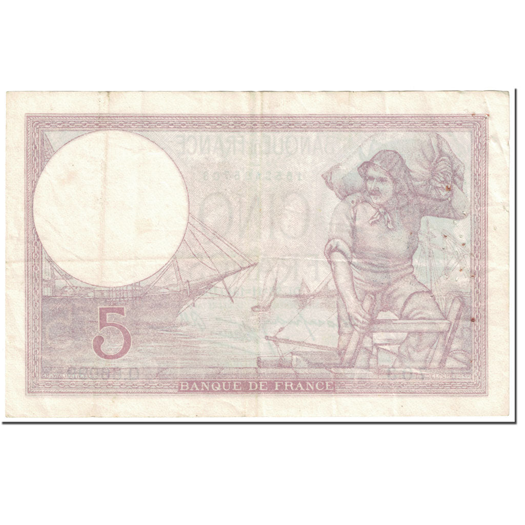 France, 5 Francs, Violet, 1940, 1940-11-28, VF(20-25), Fayette:4.15, KM:83