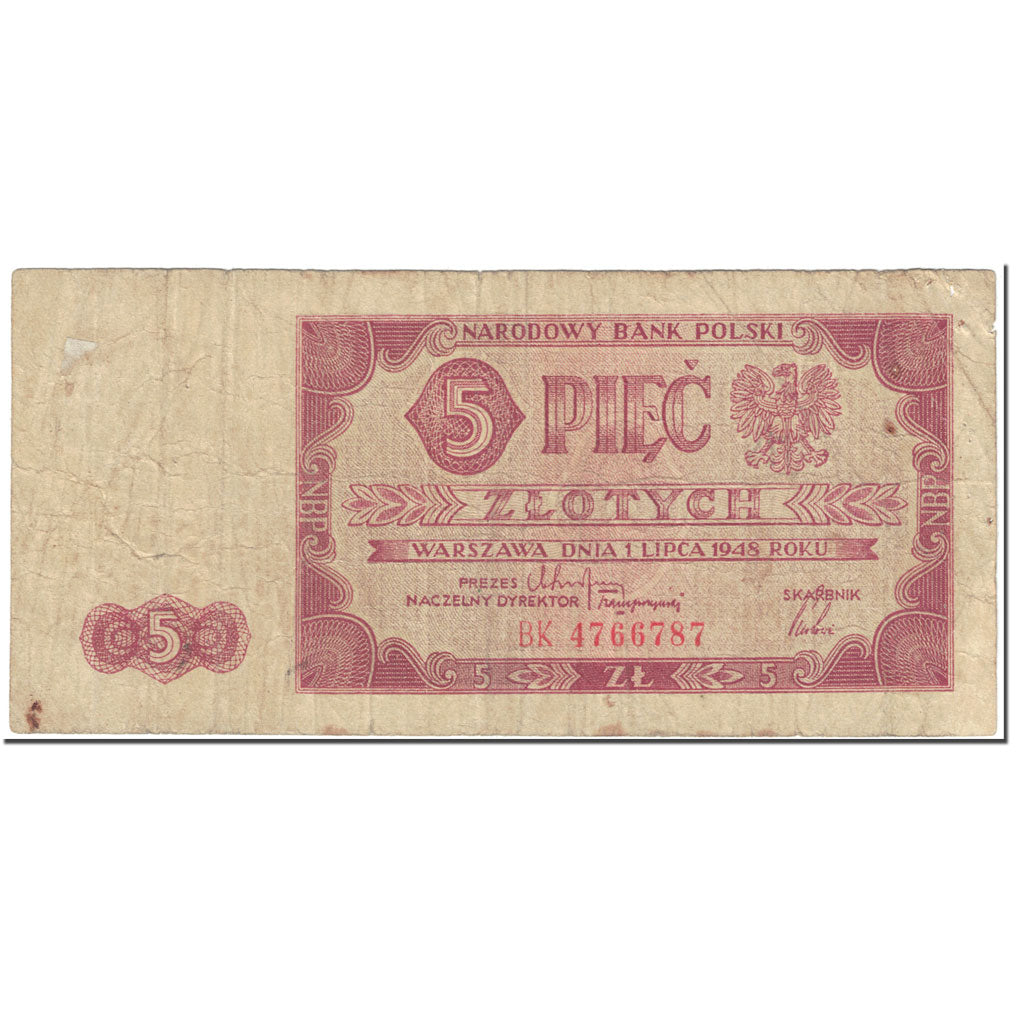Banconote, Polonia, 5 Zlotych, 1948, 1948-07-01, KM:135, B