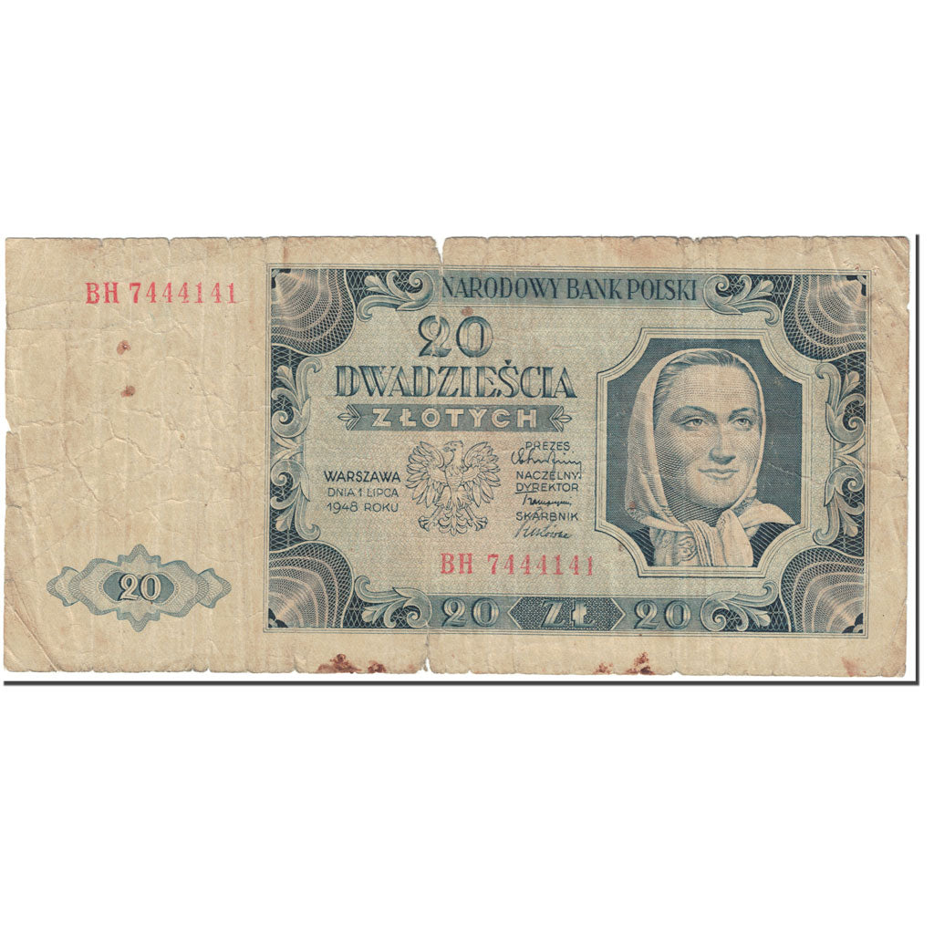 Nota, Polónia, 20 Zlotych, 1948, 1948-07-01, KM:137, AG(1-3)