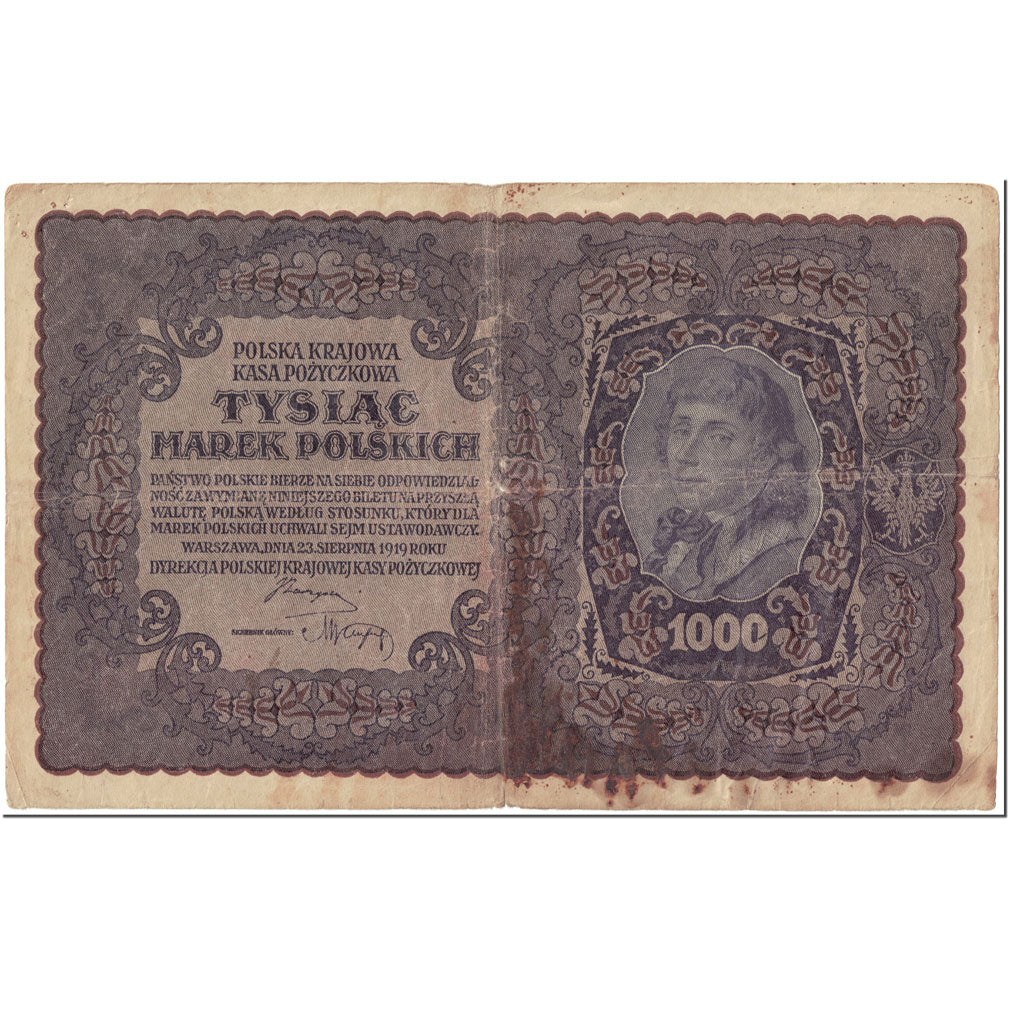 Banknot, Polska, 1000 Marek, 1919, 1919-08-23, KM:29, VG(8-10)