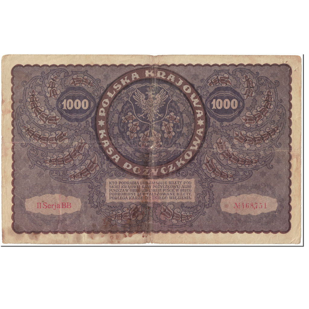 Banknot, Polska, 1000 Marek, 1919, 1919-08-23, KM:29, VG(8-10)