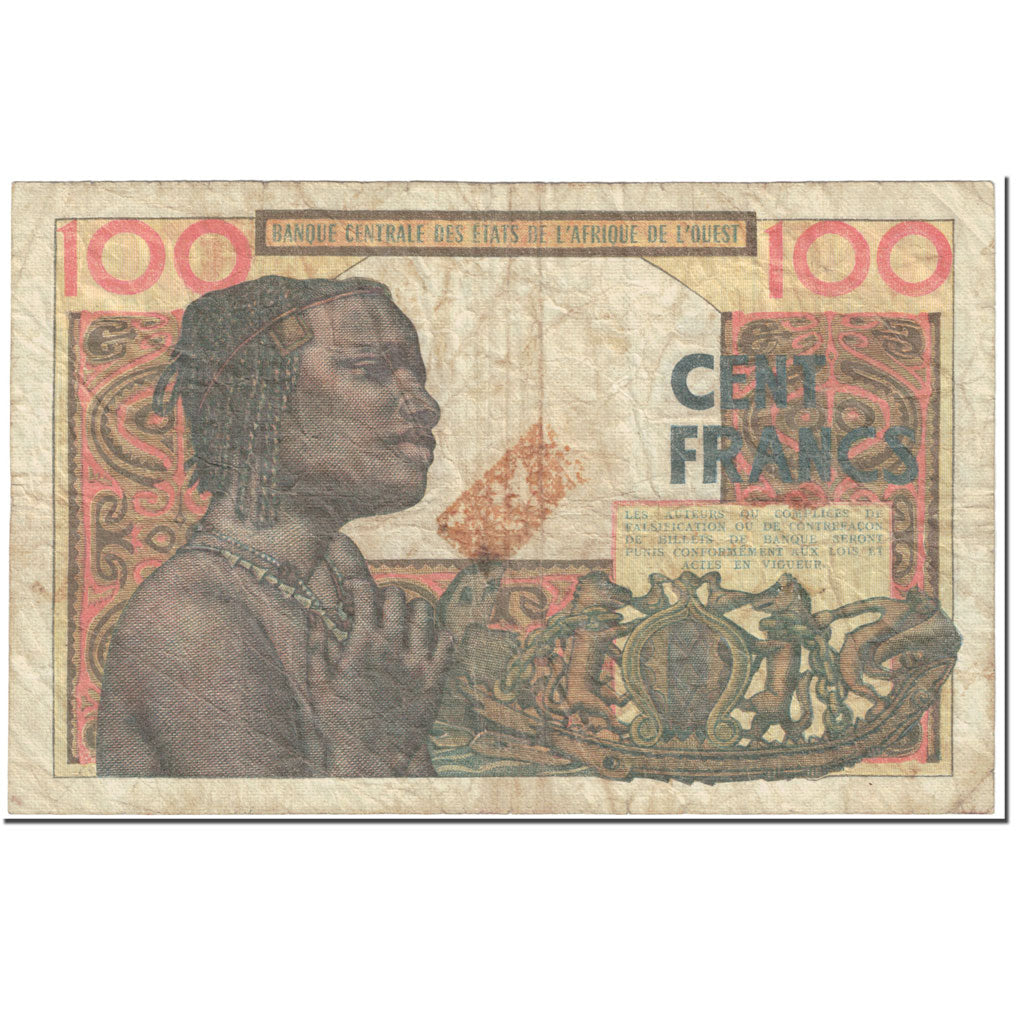 Banknote, West African States, 100 Francs, 1959, Undated (1959), KM:2b, VG(8-10)
