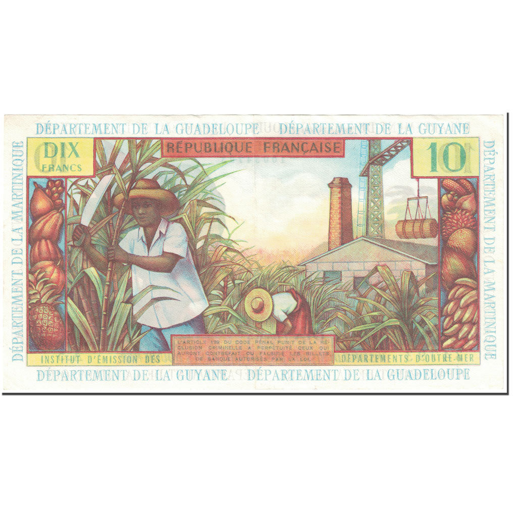 Banconote, Antille francesi, 10 Francs, 1964, Undated (1964), KM:8b, SPL-